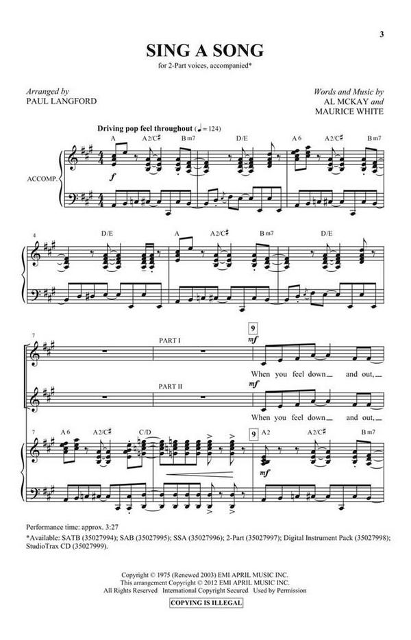 Al McKay_Maurice White, Sing a Song&nbsp;&nbsp;2-Part Choir&nbsp;&nbsp;Chorpartitur