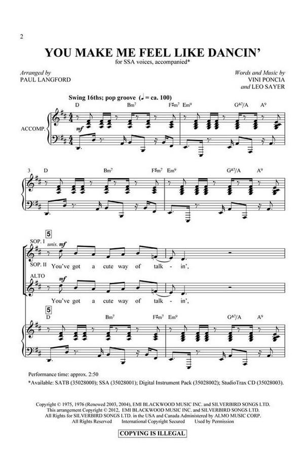 Leo Sayer_Vini Poncia, You Make Me Feel Like Dancing&nbsp;&nbsp;SSA&nbsp;&nbsp;Chorpartitur