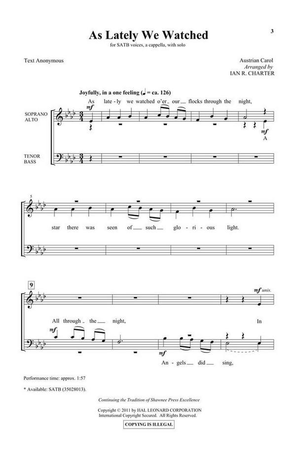As Lately We Watched&nbsp;&nbsp;SATB a Cappella&nbsp;&nbsp;Chorpartitur