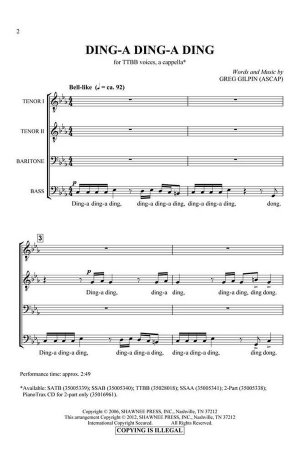 Greg Gilpin, Ding-a Ding-a Ding&nbsp;&nbsp;TTBB&nbsp;&nbsp;Chorpartitur
