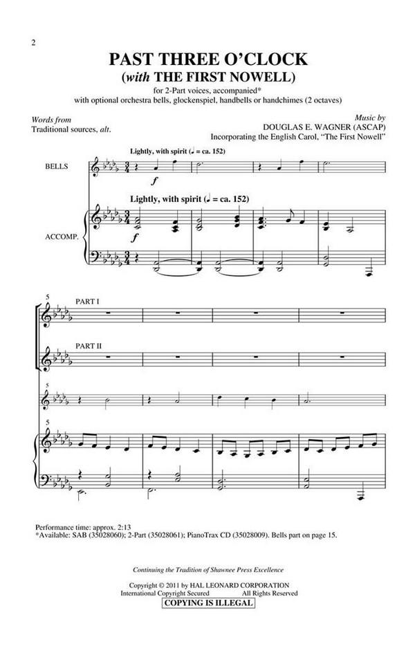 Douglas E. Wagner, Past Three O'Clock&nbsp;&nbsp;2-Part Choir&nbsp;&nbsp;Chorpartitur