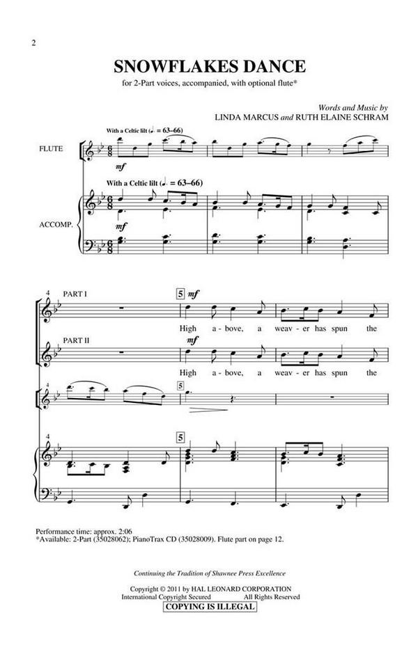 Linda Marcus_Ruth Elaine Schram, Snowflakes Dance&nbsp;&nbsp;2-part Vocal and Flute&nbsp;&nbsp;Chorpartitur
