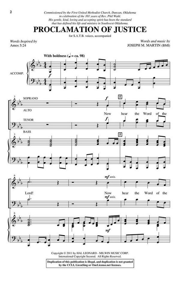 Joseph M. Martin, Proclamation of Justice&nbsp;&nbsp;SATB&nbsp;&nbsp;Chorpartitur