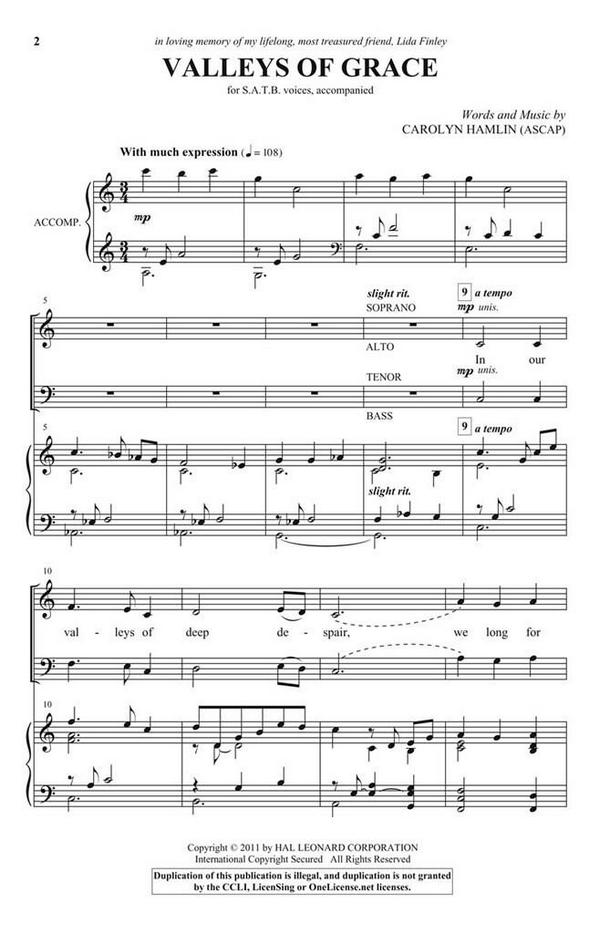 Carolyn Hamlin, Valleys of Grace&nbsp;&nbsp;SATB&nbsp;&nbsp;Chorpartitur