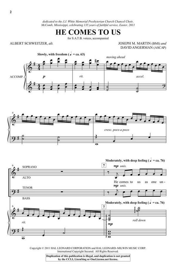 David Angerman_Joseph M. Martin, He Comes to Us&nbsp;&nbsp;SATB&nbsp;&nbsp;Chorpartitur