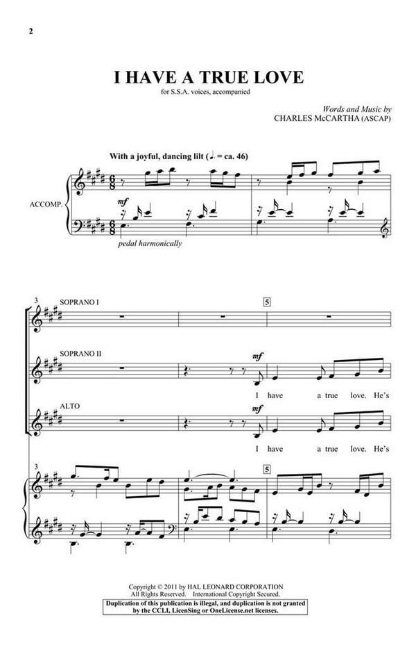 Charles McCartha, I Have a True Love&nbsp;&nbsp;SSA&nbsp;&nbsp;Chorpartitur