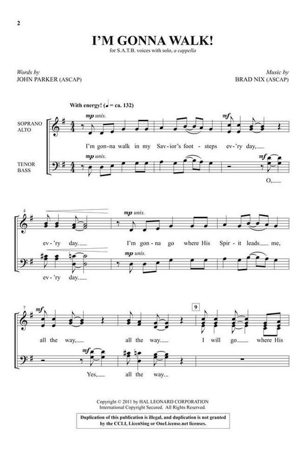 Brad Nix, I'm Gonna Walk&nbsp;&nbsp;SATB a Cappella&nbsp;&nbsp;Chorpartitur