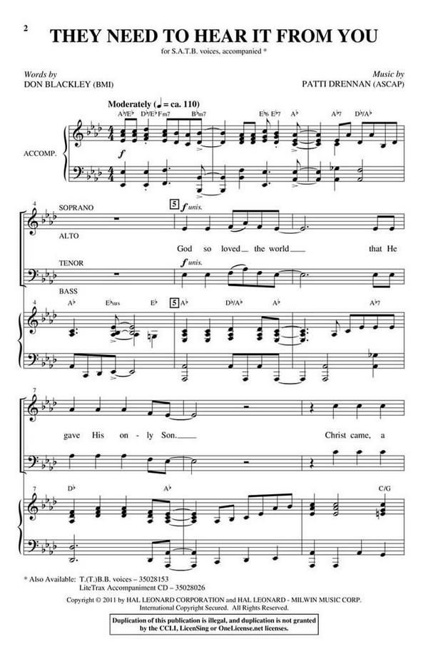 Patti Drennan, They Need to Hear It from You&nbsp;&nbsp;SATB&nbsp;&nbsp;Chorpartitur