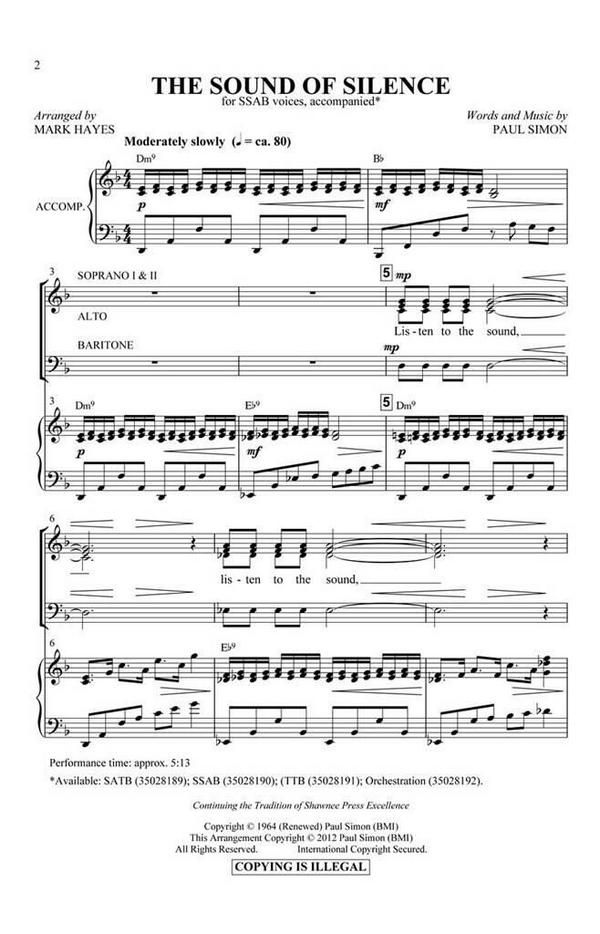 The Sound of Silence  for mixed chorus (SSAB) (piano accomp.)  chorus score