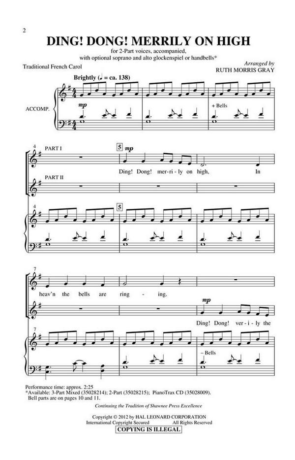 Ding Dong! Merrily on High&nbsp;&nbsp;2-Part, opt. soprano and alto glockenspiel or handbells&nbsp;&nbsp;Chorpartitur