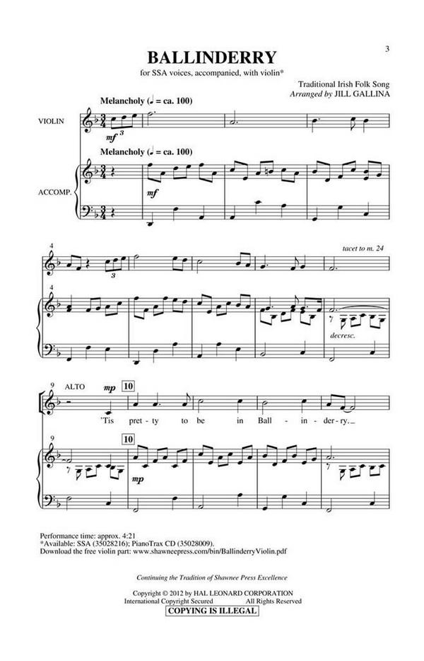 Ballinderry&nbsp;&nbsp;SSA&nbsp;&nbsp;Chorpartitur