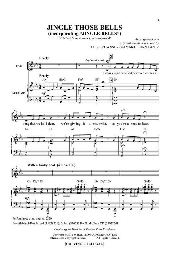 James Pierpont, Jingle Those Bells&nbsp;&nbsp;SAB and Piano&nbsp;&nbsp;Chorpartitur