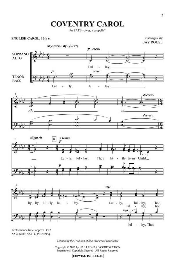 Coventry Carol&nbsp;&nbsp;SATB a Cappella&nbsp;&nbsp;Chorpartitur