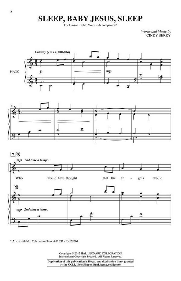 Cindy Berry, Sleep, Baby Jesus, Sleep&nbsp;&nbsp;Unison&nbsp;&nbsp;Chorpartitur