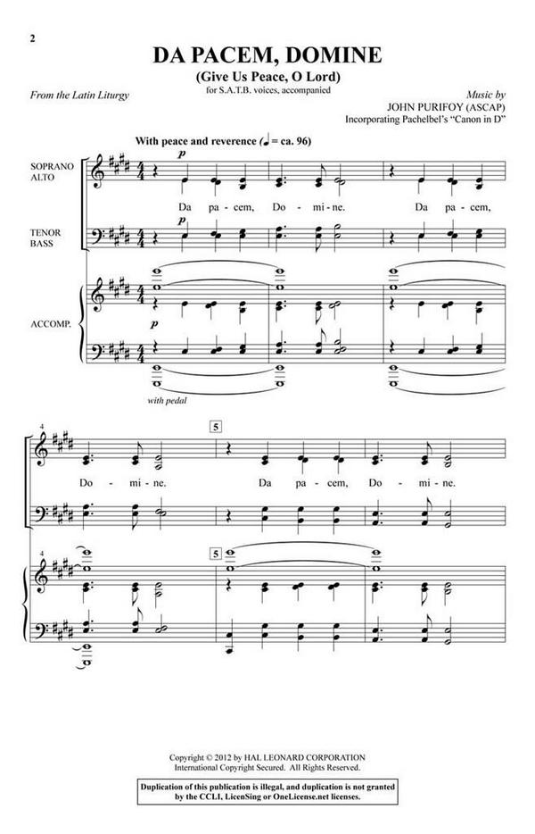 Da Pacem, Domine&nbsp;&nbsp;for mixed choir and piano&nbsp;&nbsp;choral score
