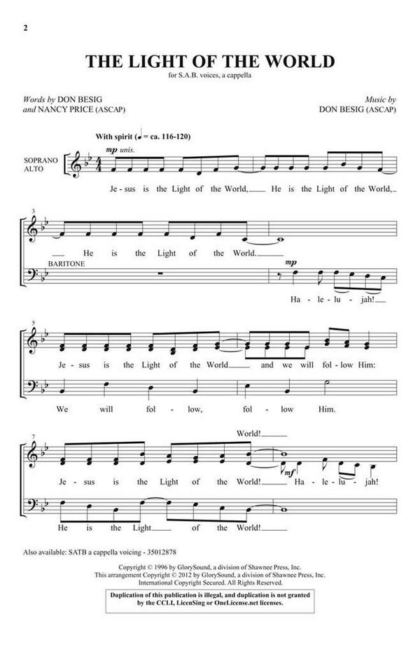 Don Besig, The Light of the World&nbsp;&nbsp;SAB&nbsp;&nbsp;Chorpartitur