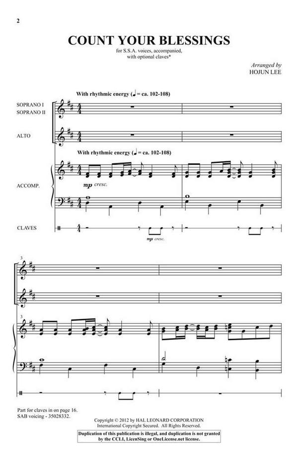 Count Your Blessings&nbsp;&nbsp;SSA&nbsp;&nbsp;Chorpartitur