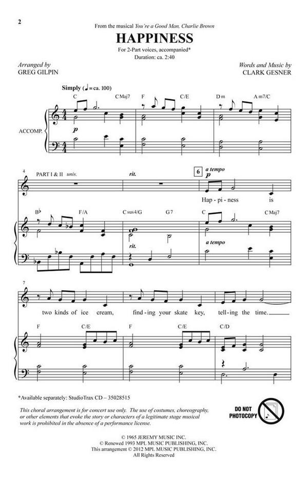 Clark Gesner, Happiness&nbsp;&nbsp;2-Part Choir and Piano&nbsp;&nbsp;Chorpartitur