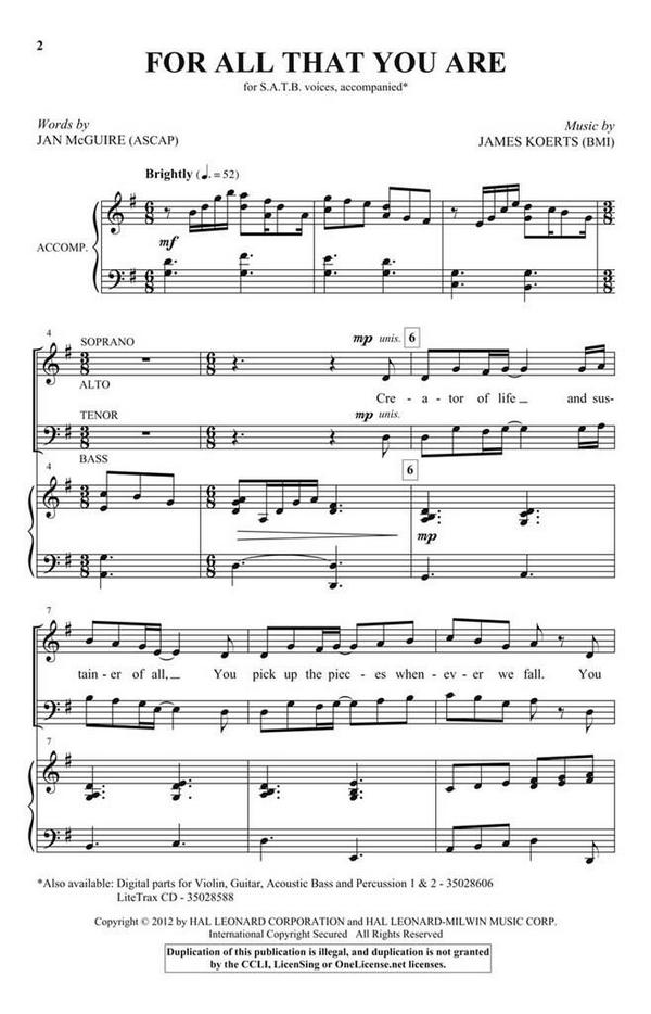 James Koerts, For All That You Are&nbsp;&nbsp;SATB&nbsp;&nbsp;Chorpartitur