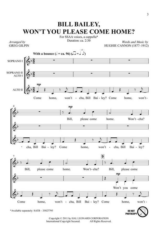 Won't You Please Come Home?  for female choir (SSAA) a Cappella  choral score