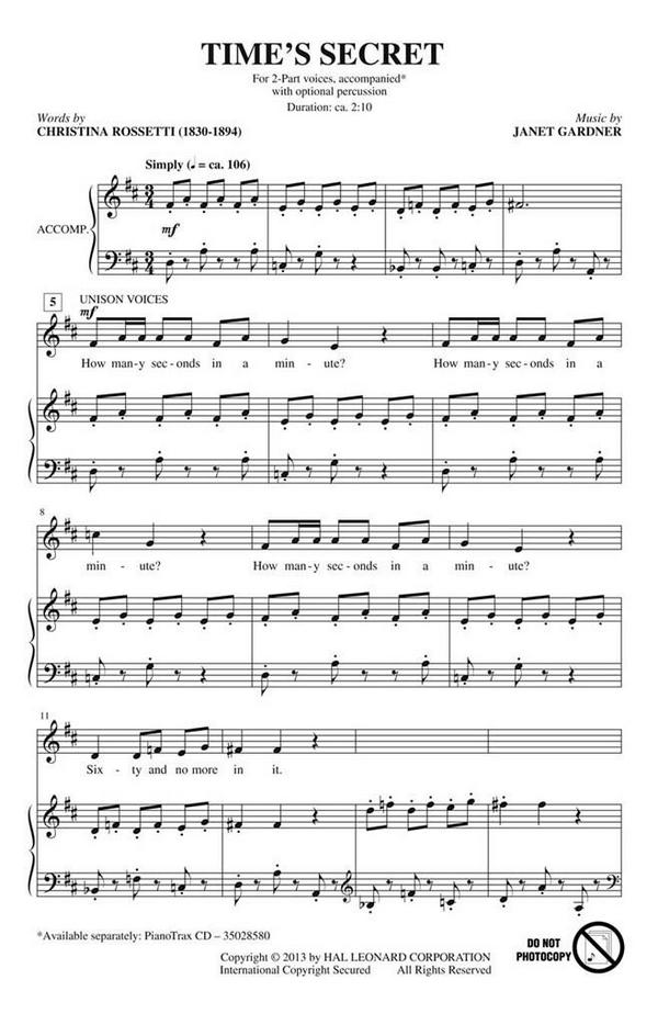 Janet Gardner, Time's Secret&nbsp;&nbsp;2-Part Choir&nbsp;&nbsp;Chorpartitur