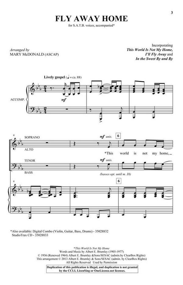 Albert E. Brumley, Fly Away Home&nbsp;&nbsp;SATB&nbsp;&nbsp;Chorpartitur
