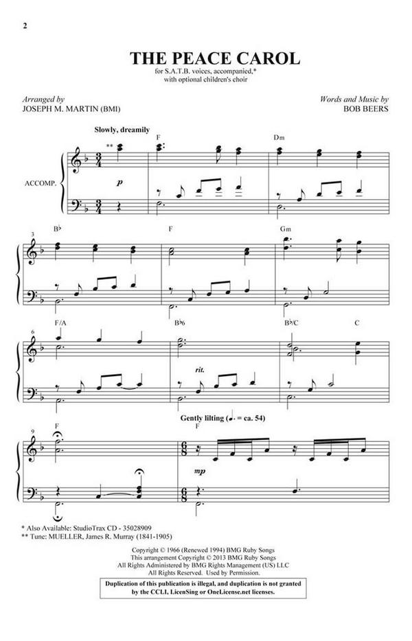 Bob Beers, The Peace Carol&nbsp;&nbsp;SATB&nbsp;&nbsp;Chorpartitur