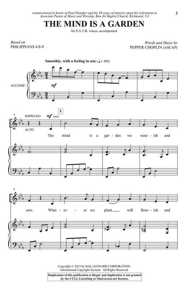 Pepper Choplin, The Mind Is a Garden&nbsp;&nbsp;SATB&nbsp;&nbsp;Chorpartitur