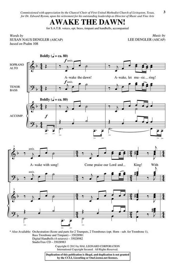 Lee Dengler_Susan Naus Dengler, Awake the Dawn!&nbsp;&nbsp;SATB&nbsp;&nbsp;Chorpartitur
