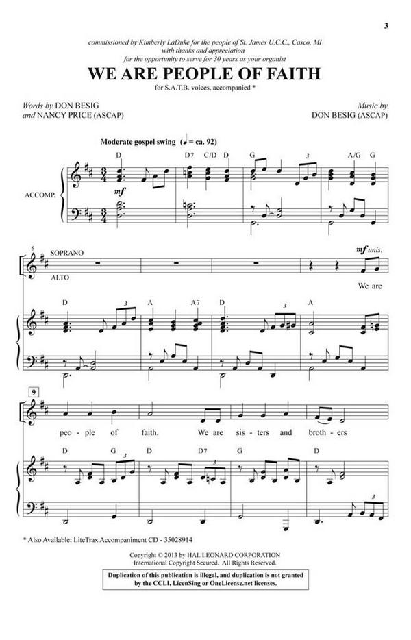 Don Besig, We Are People of Faith&nbsp;&nbsp;SATB&nbsp;&nbsp;Chorpartitur