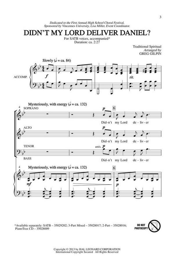 Didn't My Lord Deliver Daniel?&nbsp;&nbsp;SATB&nbsp;&nbsp;Chorpartitur
