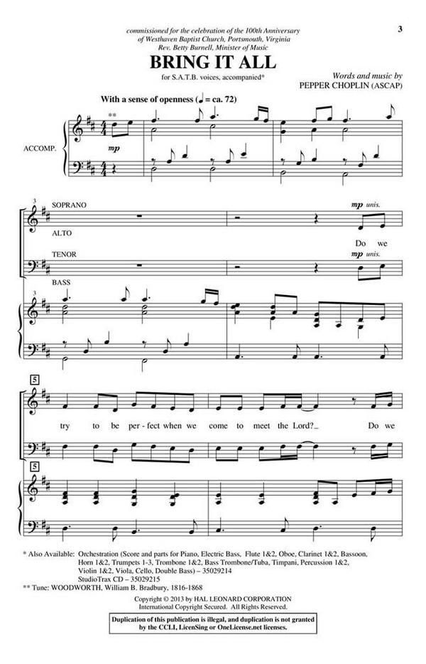 Pepper Choplin, Bring It All&nbsp;&nbsp;SATB&nbsp;&nbsp;Chorpartitur