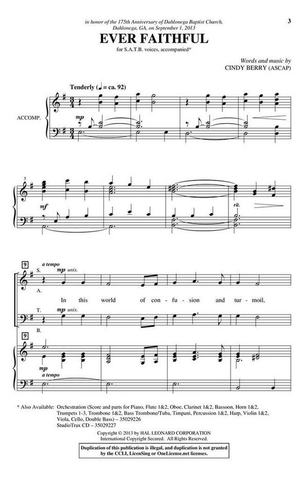 Cindy Berry, Ever Faithful&nbsp;&nbsp;SATB&nbsp;&nbsp;Chorpartitur
