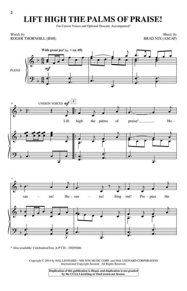 Brad Nix, Lift High The Palms Of Praise!&nbsp;&nbsp;2-Part Choir&nbsp;&nbsp;Chorpartitur