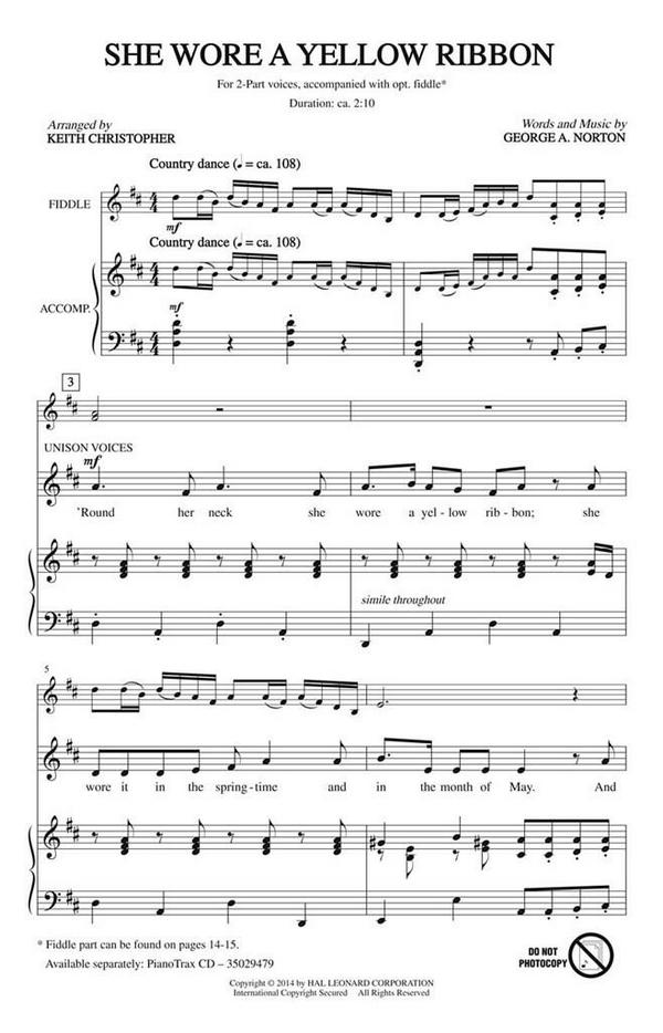 George A. Norton, She Wore a Yellow Ribbon&nbsp;&nbsp;2-Part Choir&nbsp;&nbsp;Chorpartitur
