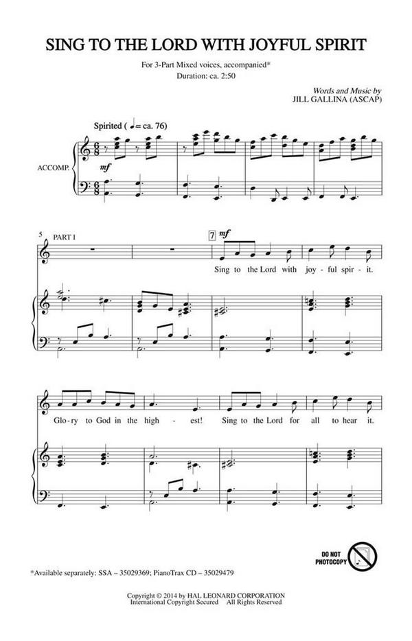 Jill Gallina, Sing to the Lord with Joyful Spirit&nbsp;&nbsp;3-Part Choir&nbsp;&nbsp;Chorpartitur
