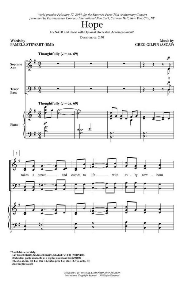 Greg Gilpin_Pamela Stewart, Hope&nbsp;&nbsp;SATB&nbsp;&nbsp;Chorpartitur