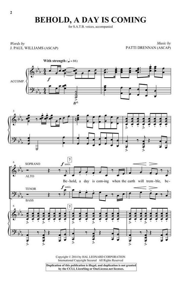 Patti Drennan, Behold, A Day Is Coming&nbsp;&nbsp;SATB&nbsp;&nbsp;Chorpartitur