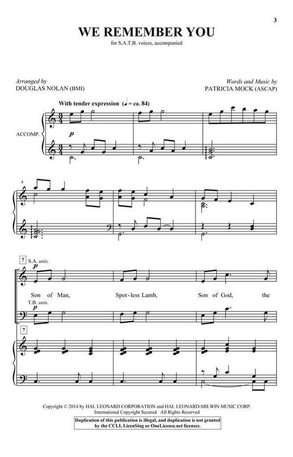 Patricia Mock, We Remember You&nbsp;&nbsp;SATB&nbsp;&nbsp;Chorpartitur