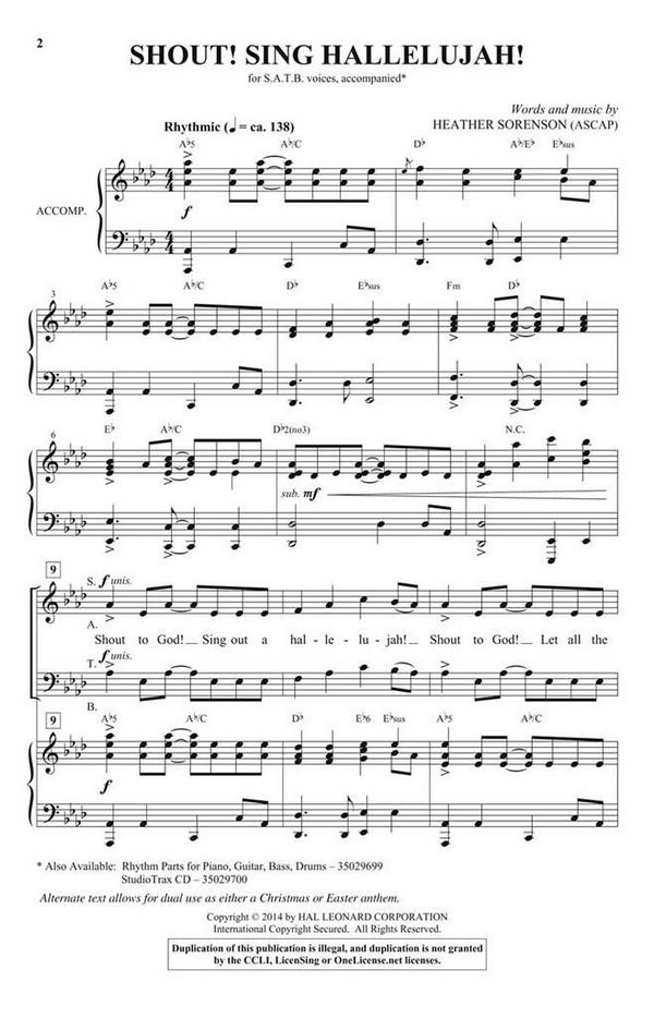 Heather Sorenson, Shout! Sing Hallelujah!&nbsp;&nbsp;SATB&nbsp;&nbsp;Chorpartitur