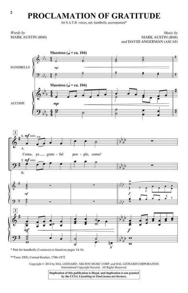 David Angerman_Mark Austin, Proclamation of Gratitude&nbsp;&nbsp;SATB and Handbells [3 oct.]&nbsp;&nbsp;Chorpartitur