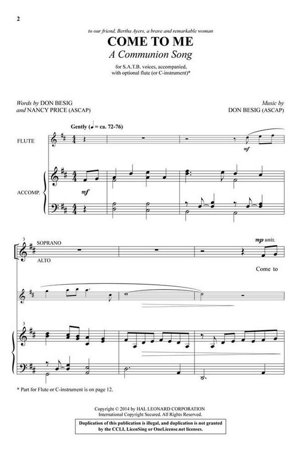 Don Besig_Nancy Price, Come to Me&nbsp;&nbsp;SATB and opt. Flute&nbsp;&nbsp;Chorpartitur