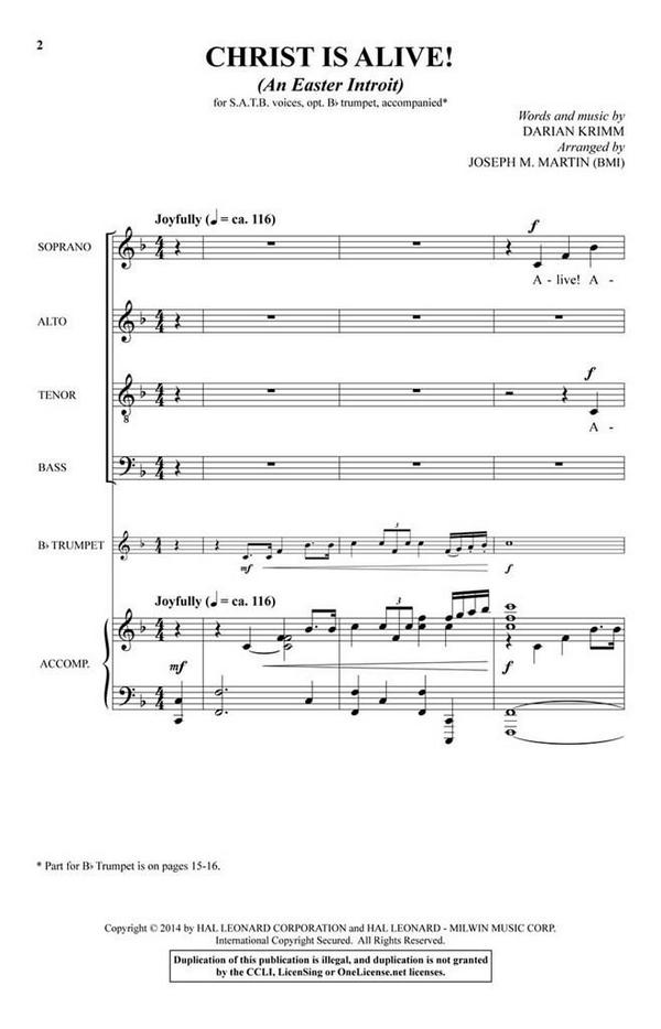 Christ Is Alive!&nbsp;&nbsp;for mixed choir and opt. trumpet&nbsp;&nbsp;score