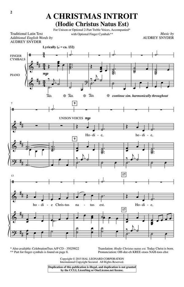 Audrey Snyder, A Christmas Introit&nbsp;&nbsp;Unison/2-Part Treble&nbsp;&nbsp;Chorpartitur