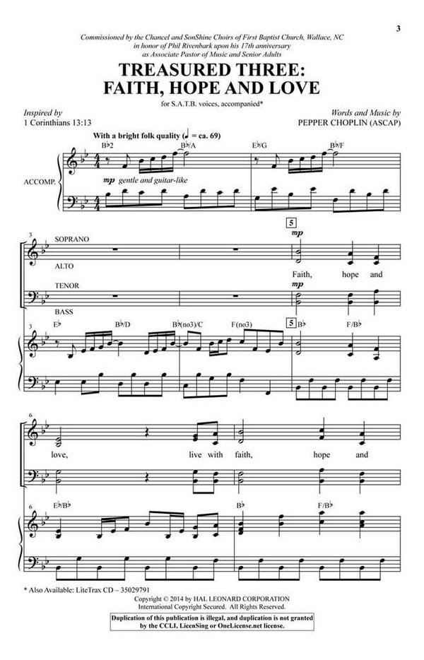 Pepper Choplin, Treasured Three: Faith, Hope And Love&nbsp;&nbsp;SATB&nbsp;&nbsp;Chorpartitur