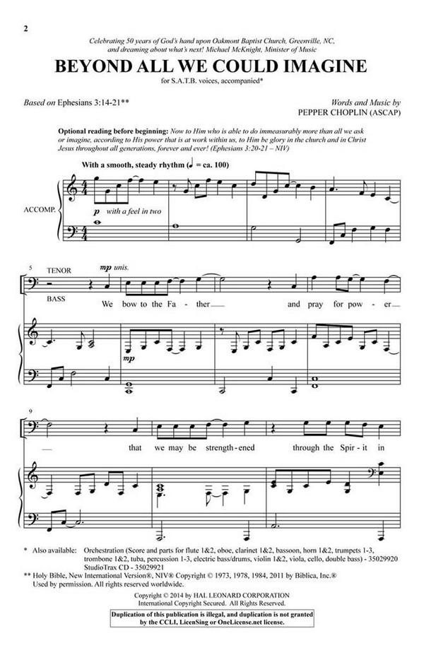 Pepper Choplin, Beyond All We Could Imagine&nbsp;&nbsp;SATB&nbsp;&nbsp;Chorpartitur