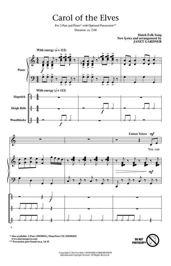 Carol of the Elves&nbsp;&nbsp;2-Part and Percussion&nbsp;&nbsp;Chorpartitur