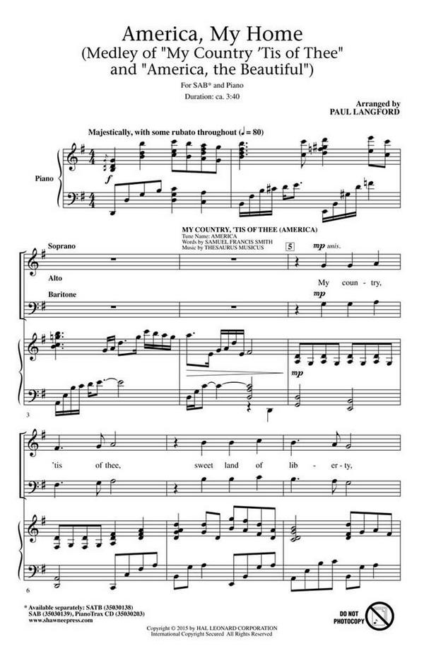 America, My Home&nbsp;&nbsp;SAB&nbsp;&nbsp;Chorpartitur