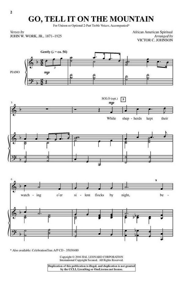 Go, Tell It on the Mountain&nbsp;&nbsp;Unison and opt. 2-Part&nbsp;&nbsp;Chorpartitur