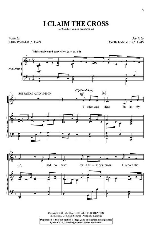 David Lantz III, I Claim the Cross&nbsp;&nbsp;SATB&nbsp;&nbsp;Chorpartitur